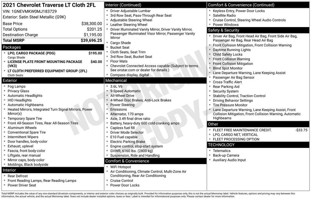 2021 Chevrolet Traverse LT Cloth