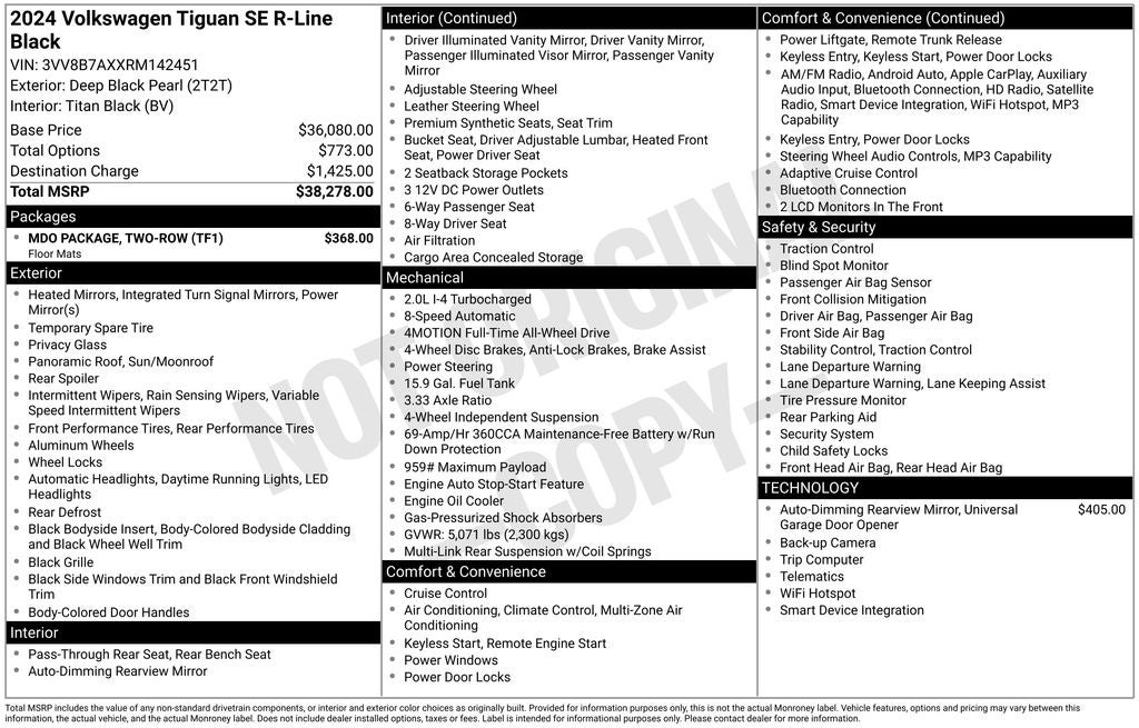 2024 Volkswagen Tiguan 2.0T SE R-Line Black