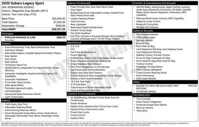 2020 Subaru Legacy 2.5i Sport